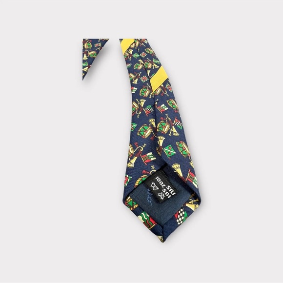 Salvatore Ferragamo Tie Necktie Blue Geometric Drum Trumpet Silk Made In Italy - Picture 6 of 12